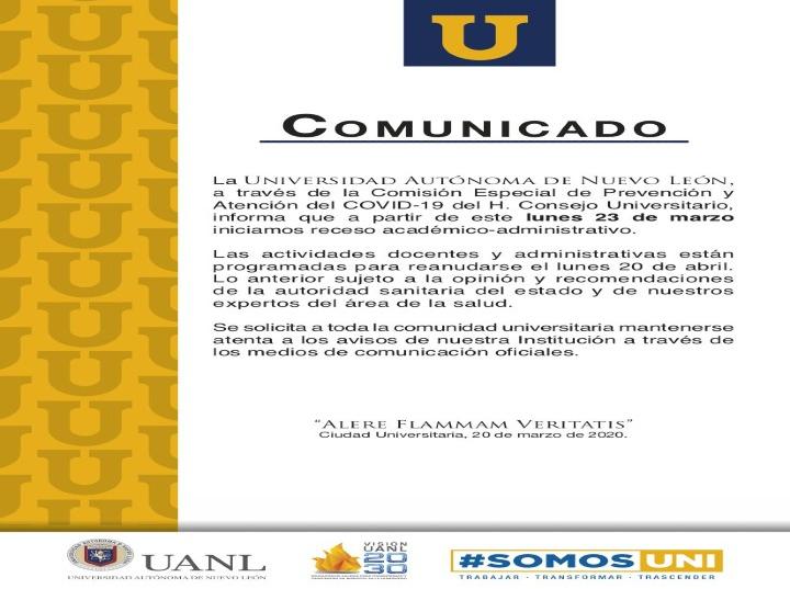 Suspende UANL clases virtuales. Imagen: Twitter