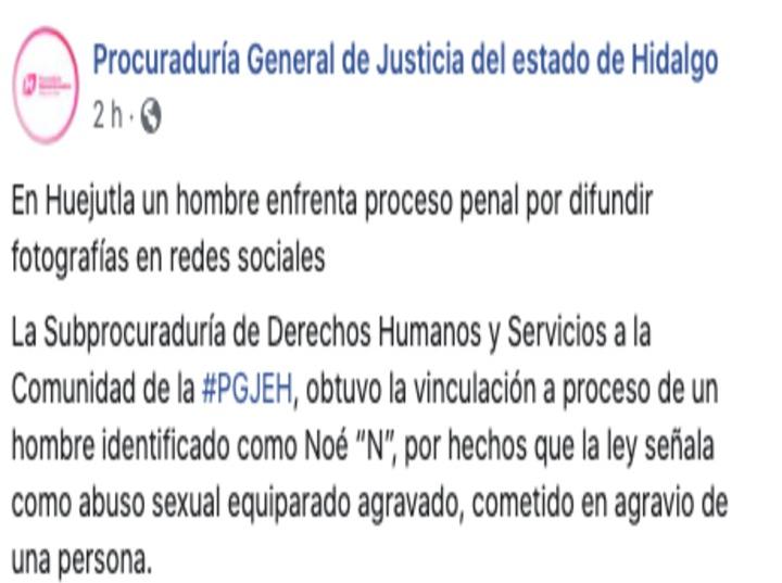 Por difundir fotos íntimas de mujer vinculan a proceso a sujeto en Hidalgo. Imagen: Captura de pantalla