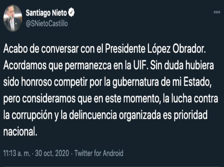 Se descarta Santiago Nieto a gubernatura de Querétaro. Imagen: Captura de pantalla